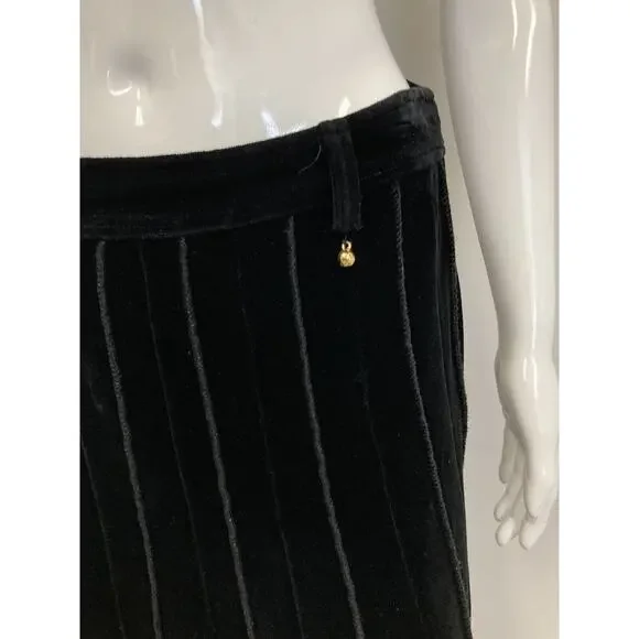 SONIA RYKIEL Black Velour Pleated A-Line Midi Skirt Size M - Picture 3 of 5